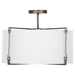 Theresa French Country Bronze Metal White Linen Semi Flush Mount