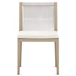 Shelly Coastal White Upholstered Seat Natural Teak Outdoor Dining Side Chair