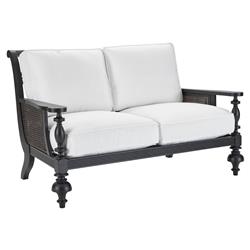 Hermine French Country Black Aluminum White Upholstered Outdoor Loveseat