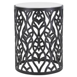 Hermine French Country Black Patterned Aluminum Outdoor Accent Side Table