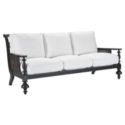 Hermine French Country Black Aluminum White Upholstered Outdoor Sofa - 85&quot;W