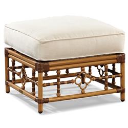 Myrah Coastal Beach Brown Aluminum White Upholstered Outdoor Square Ottoman