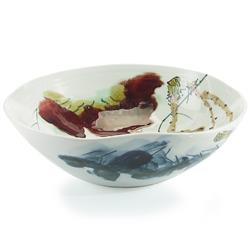 John-Richard Juliana Modern Classic Maroon Blue Green Porcelain Bowl - 16.5 Inch
