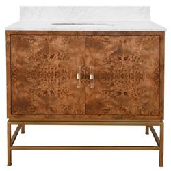 Worlds Away Clifford Modern Classic White Marble Burl Wood Vanity Sink - 37"