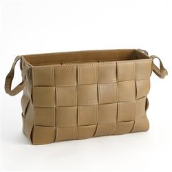 Glover Rustic Lodge Brown Soft Woven Leather Floor Basket - Small