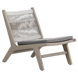 Liana Coastal Beach Grey Teak Wood Woven Rope Cushion Outdoor Lounge Chair
