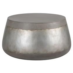 Costera Industrial Loft Grey Concrete Silver Accent Drum Outdoor Coffee Table