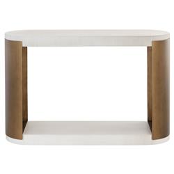 Chapman Mid Century White Concrete Brass Steel Base Outdoor Console Table