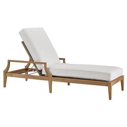 Dahliah Coastal White Cushion Beige Wicker Natural Teak Outdoor Chaise Lounge