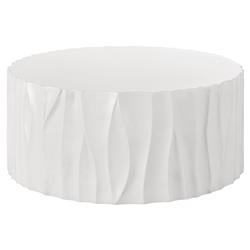 Jenia Coastal Beach White Cast Concrete Drum Outdoor Coffee Table