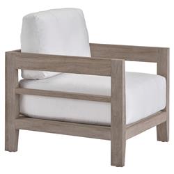 Aleia French Country White Cushion Grey Teak Wood Outdoor Lounge Arm Chair