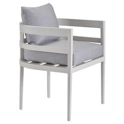 Rianne French Country Grey Cushion White Aluminum Outdoor Dining Arm Chair