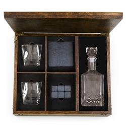 Michael Modern Classic Brown Oak Wood Whiskey Box with Decanter Gift Set