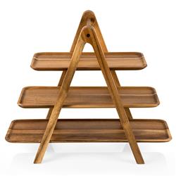 Sulsen Coastal Brown Acacia Wood 3 Tier Serving Tray