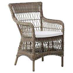 Sienna White Canvas Cushion Brown Faux Rattan Woven Outdoor Dining Arm Chair