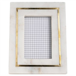 Odina Modern Classic White Marble Brass Inlay Photo Frame - 5x7