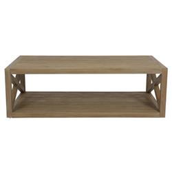 Amina Coastal Natural Teak Wood Cross Side Outdoor Coffee Table
