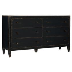 Harvey Rustic Lodge Black Maple Wood Brass Pull 6 Drawer Double Dresser