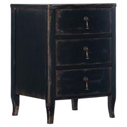 Harley French Country Distressed Black Maple Wood Brass Pull 3 Drawer Nightstand