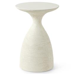 Palecek Poppy Coastal Beach White Stonecast Outdoor Round Side Table
