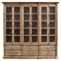 Dustin French Country Brown Pine Wood 6 Door Bookcase