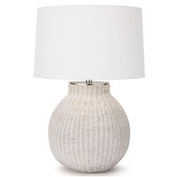 Hobi White Washed Woven Rattan Bedside Table Lamp