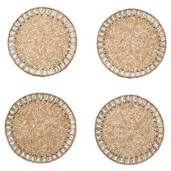 Bevel Hollywood Regency Gold Glass Beaded Coaster - Set of 4