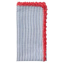 Hannah Seersucker Modern Navy Blue Striped Napkin - Set of 4