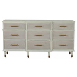 Leona French Parchment White Mahogany Linen Front Tapered Legs 9 Drawer Dresser
