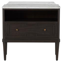 Glenwood French White Marble Top Dark Brown Wood Nightstand