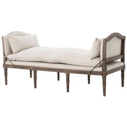 Sabine French Country Natural Linen Weathered Oak Bench Daybed