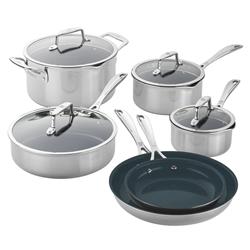 Zwilling Clad CFX Modern Silver Stainless Steel Nonstick 10 Piece Cookware Set