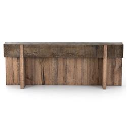 Beth Rustic Black Distressed Iron Top Brown Oak Wood Rectangular Console Table