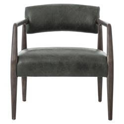 Pia Mid Century Modern Black Upholstered Leather Smoky Brown Wood Arm Chair