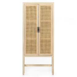 Corazon Coastal Beach Beige Mango Wood Natural Cane Door Armoire Cabinet