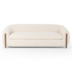 Riley Mid Century White Performance Upholstered Natural Wood Sofa - 86.5&quot;W