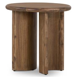 Paris Rustic Lodge Brown Acacia Wood Crescent Base Round Side End Table