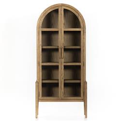 Ivan Mid Century Brown Solid Oak Wood 2 Glass Door Arched Display Case