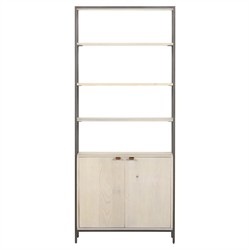Theodore Industrial Loft Dove White Wood Grey Iron Frame Open Back Bookcase
