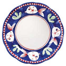 Campagna Pesce Coastal Beach Blue Ceramic White Fish Salad Plate