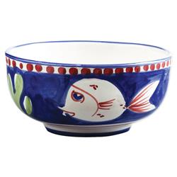 Campagna Pesce Coastal Beach Blue Ceramic White Fish Soup Bowl