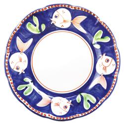 Campagna Pesce Costal Beach Blue Ceramic White Fish Service Charger