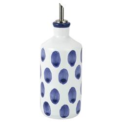 Santorini Global Bazaar White Ceramic Blue Dot Olive Oil Bottle