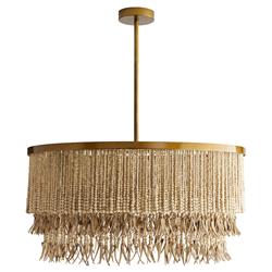 Baja Coastal Natural Coco Wood Bead Antique Brass Iron Chandelier