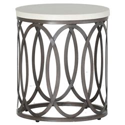 Ella Industrial White Stone Bronze Aluminum Round Outdoor End Table