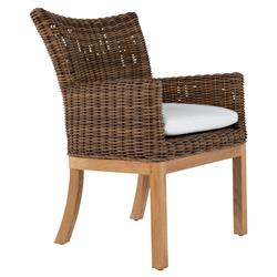 Montauk Coastal White Seat Brown Woven Wicker Outdoor Arm Chair