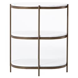 Kian Mid Century White Marble Antique Brass Iron Oval Shelving Side Table