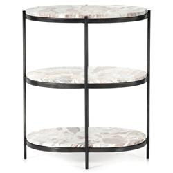 Kian Mid Century Grey Marble Hammered Iron Oval Shelving Side Table