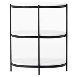Kian Mid Century White Marble Hammered Grey Iron Oval Shelving Side Table