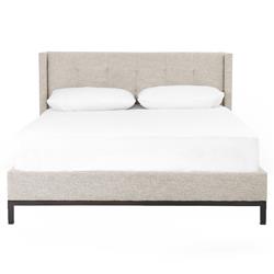 Nyla Industrial Light Grey Upholstered Black Iron Tufted Platform Bed - Queen